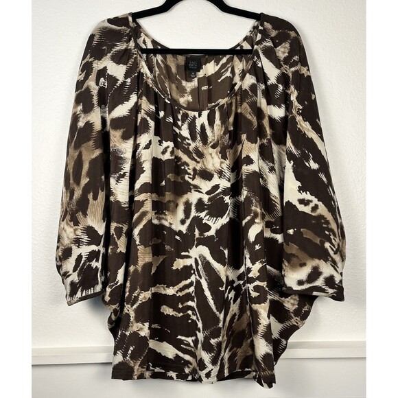 Saks Fifth Avenue 100% Silk Top Blouse Women Size 16 Retro Brown Dolman Sleeves - Picture 1 of 8